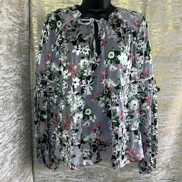 INC International Concepts Floral Print Sheer Long Sleeves Blouse Size M - Picture 2 of 13
